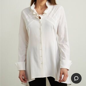 Joseph Ribkoff white ruffle collar long sleeve tuxedo style button front top 10